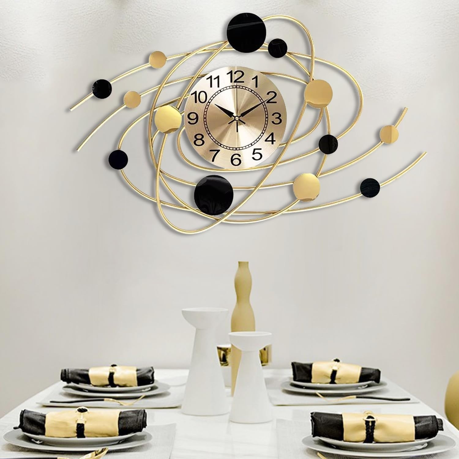 Large Silent Wall Clock Gold Art Deco Modern Home Decor 28.7" Oversized
