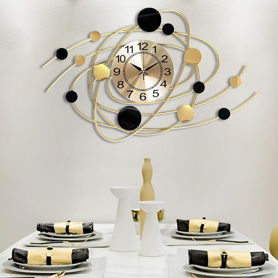 Large Silent Wall Clock Gold Art Deco Modern Home Decor 28.7" Oversized