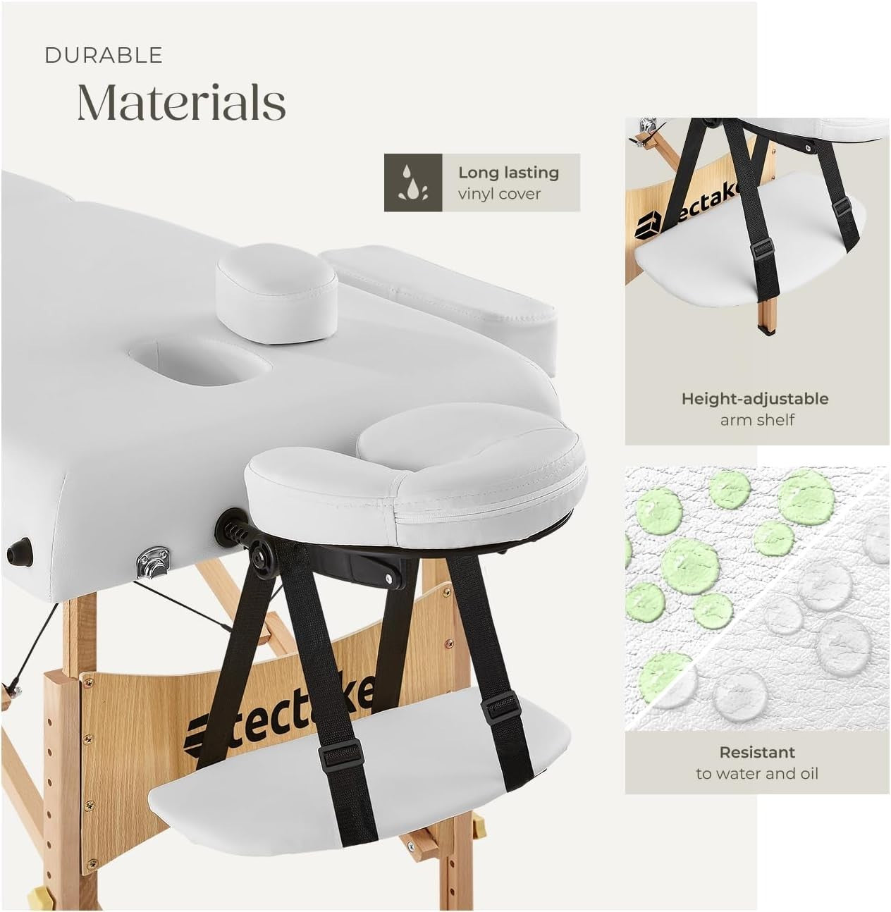 Portable Massage Table Foldable Beech Frame 7.5cm Padded Beauty Bed White