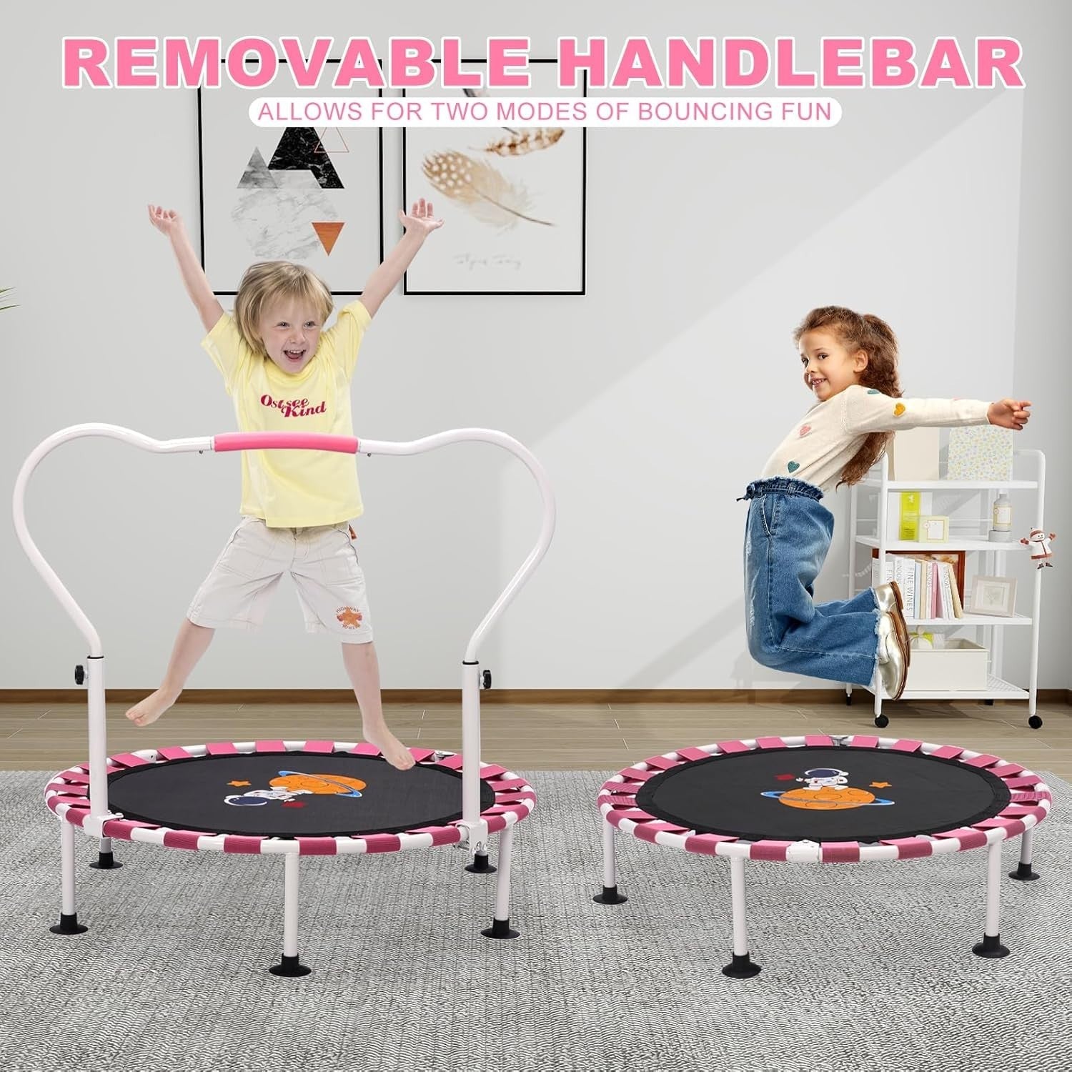 39in Toddler Trampoline Height Adjustable Foldable Kids Indoor Pink