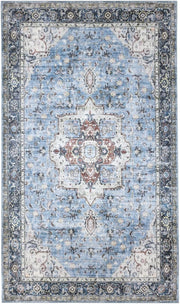 Large Oriental Area Rug 300x500cm Blue Multi Low Pile Machine Washable