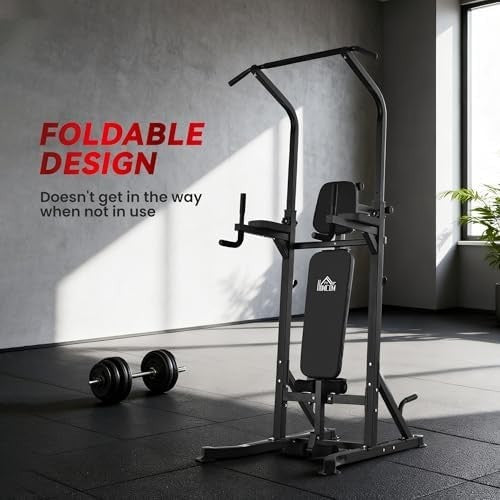 Black Multi-Function Pull Up Tower Dip Station Adjustable Home Gym