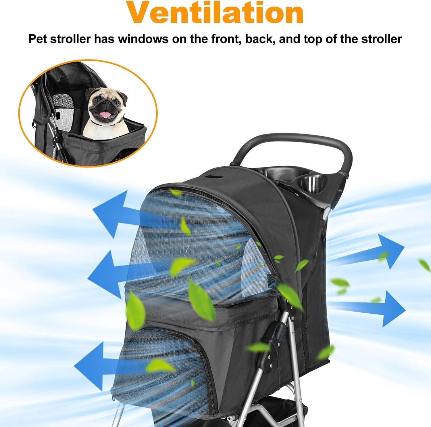 Pet Travel Stroller Dog Cat Pushchair 4 Wheel Folding Pram Jogger Black