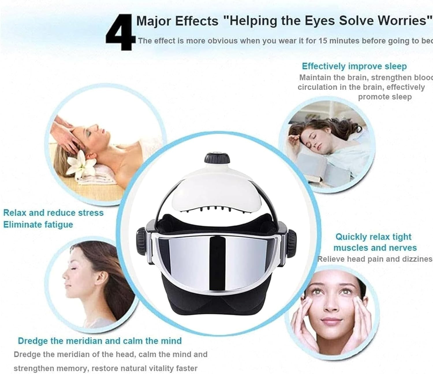 Electric Head & Eye Massager Helmet Heat Air Compression Sleep Aid