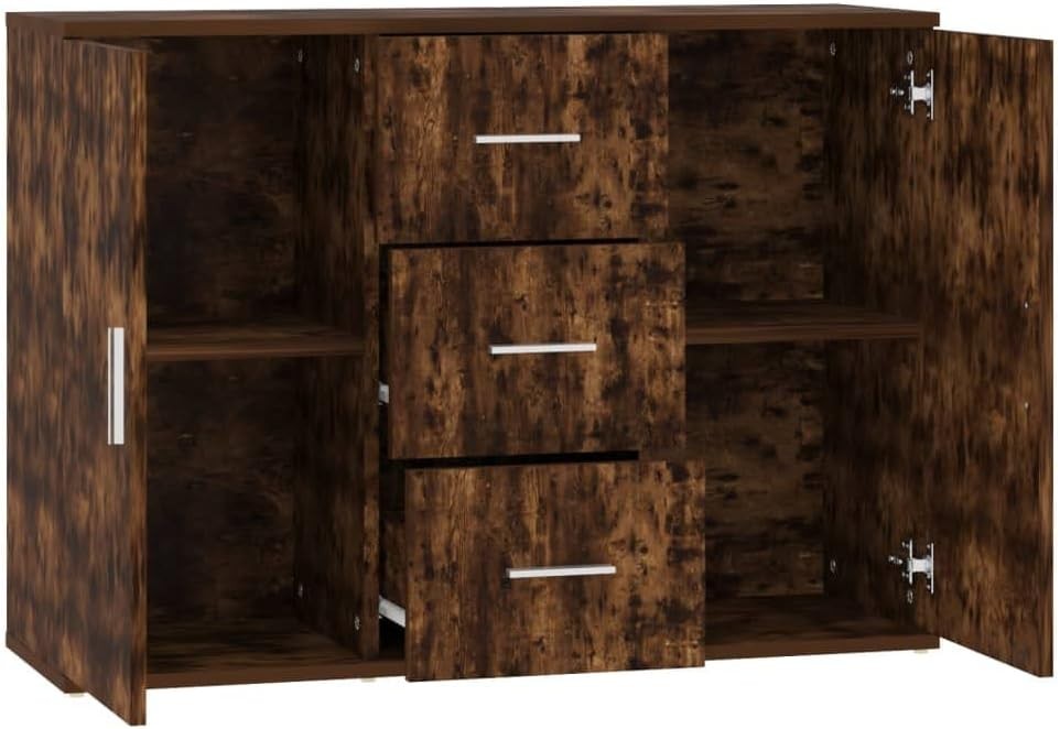 Modern Wood Sideboard Cabinet Storage Unit 2 Door 3 Drawer Smoked Oak