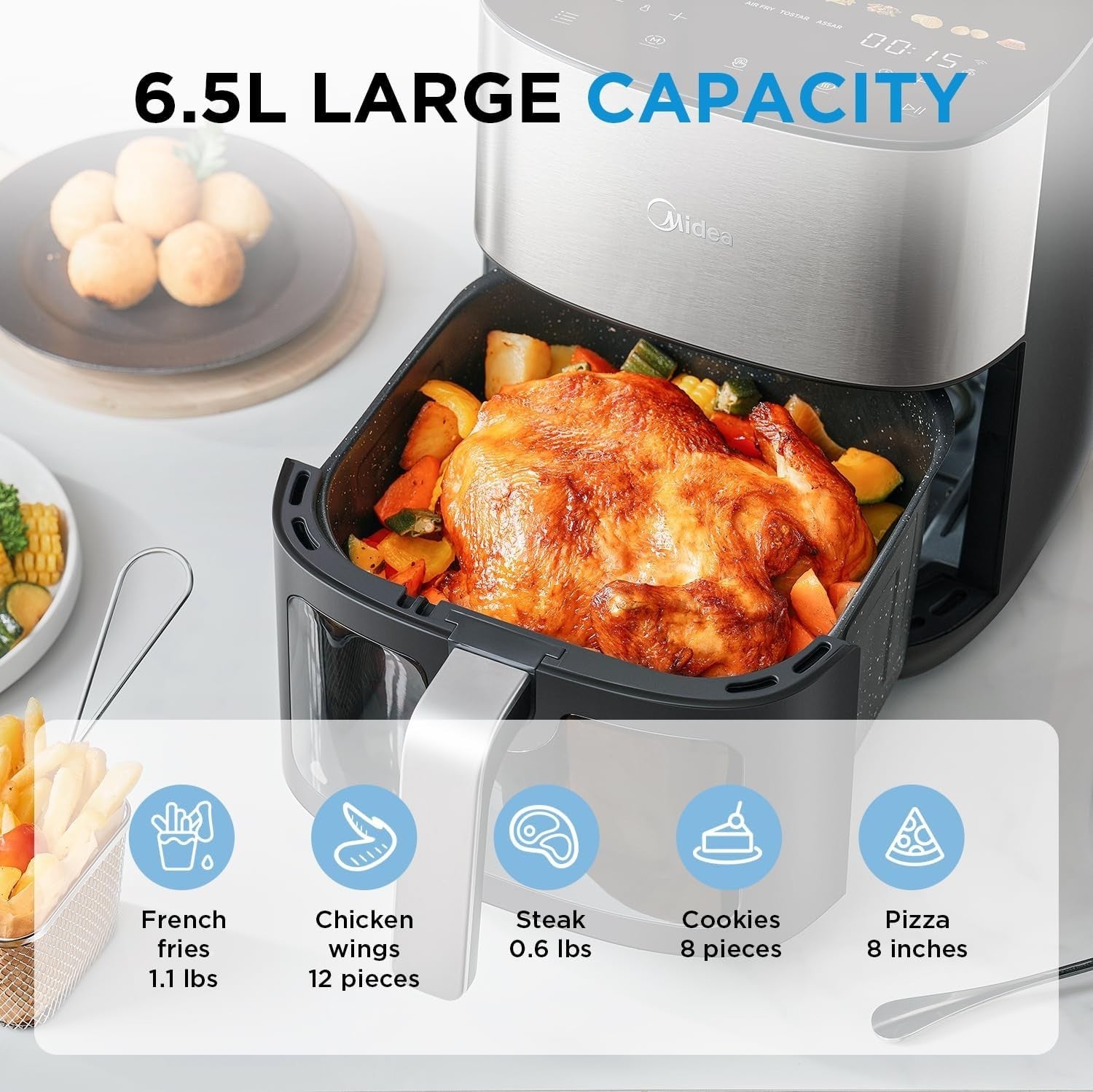 6.5L Digital Air Fryer WiFi | Dual Heating, LED Touch, Oil-Free, Window View