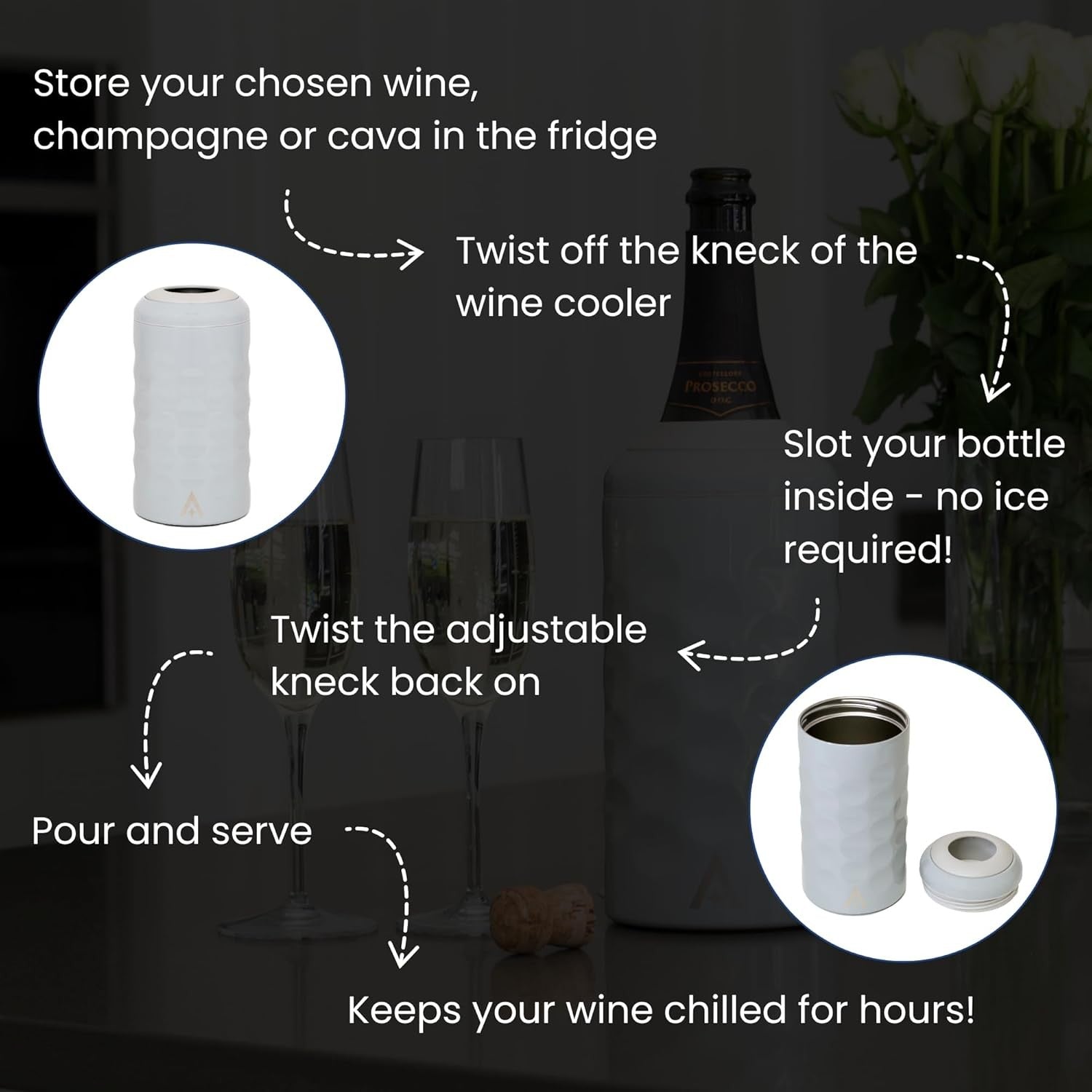 Wine Bottle Cooler Grey Stainless Steel Double Wall Vacuum Chiller Gift