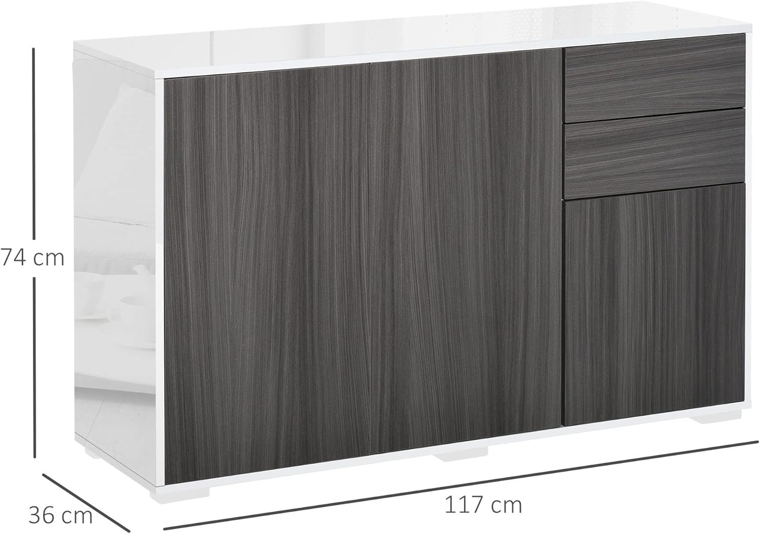 High Gloss Sideboard with Push-Open Drawers, 3 Doors, Modern Storage Unit
