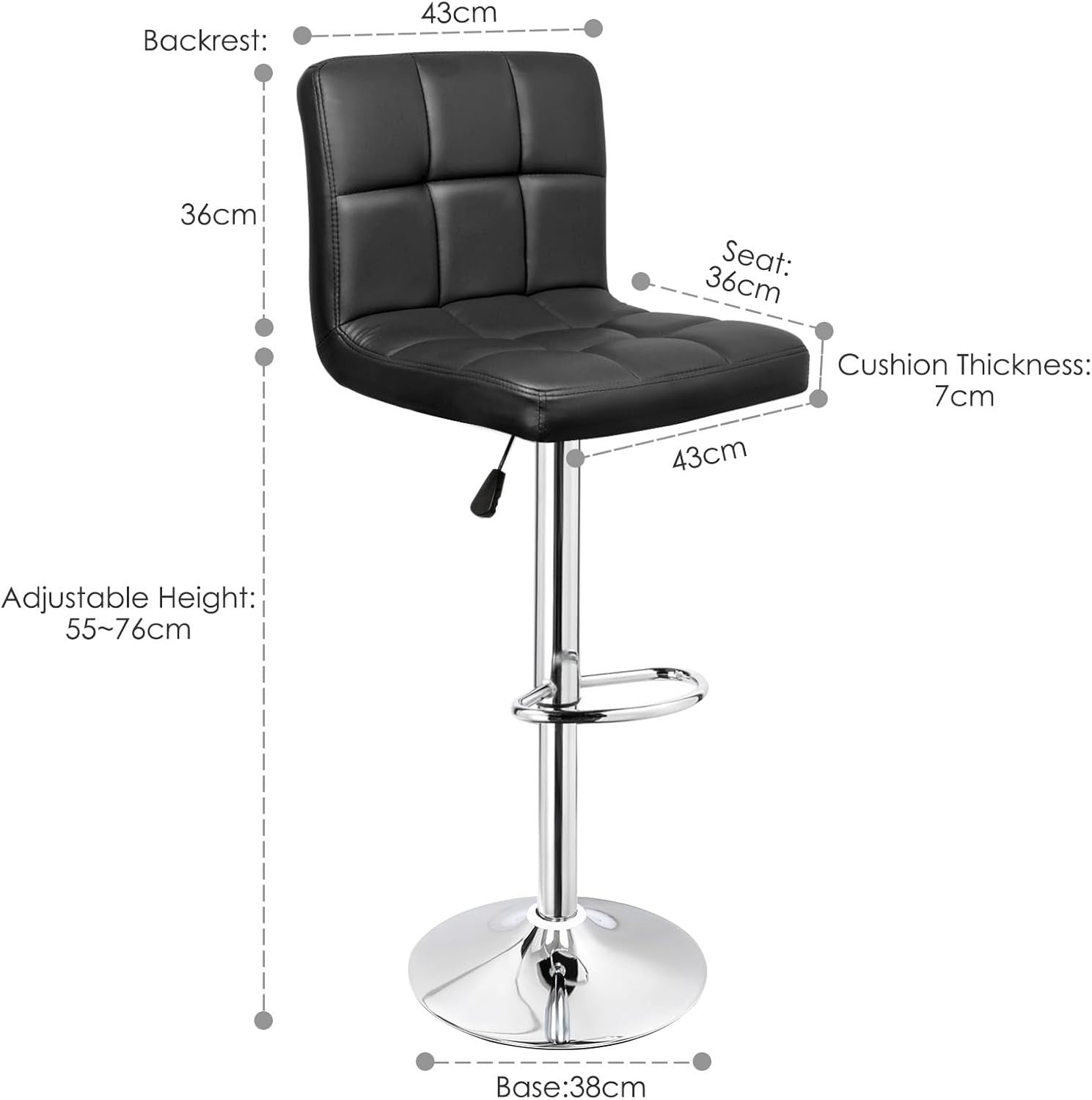 Adjustable Bar Stools Set of 2 Swivel Gas Lift Black Chairs