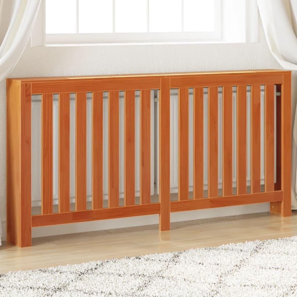 Wax Brown Solid Pine Radiator Cover 169x19x84cm – Modern Slatted Heater Cabinet