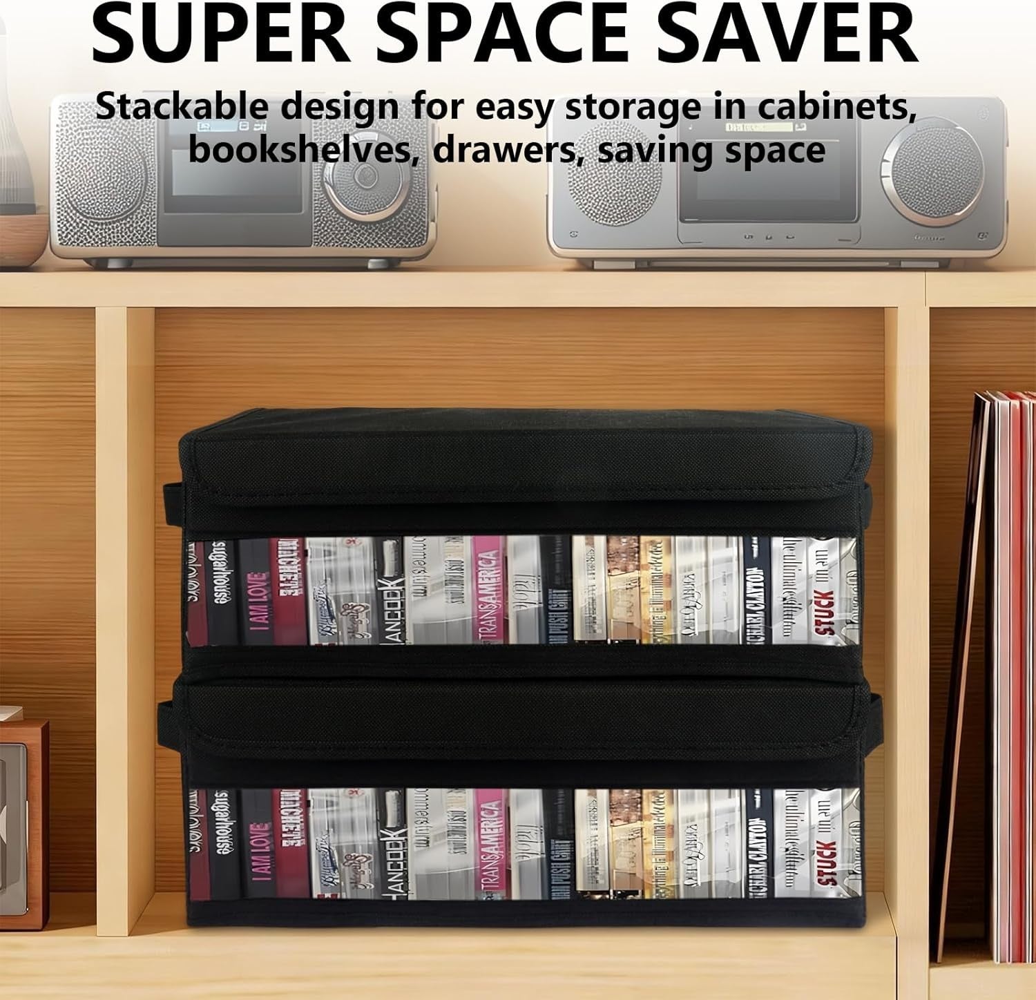 4 Pack CD Storage Boxes with Lids Stackable Organizer Holds 120 CDs