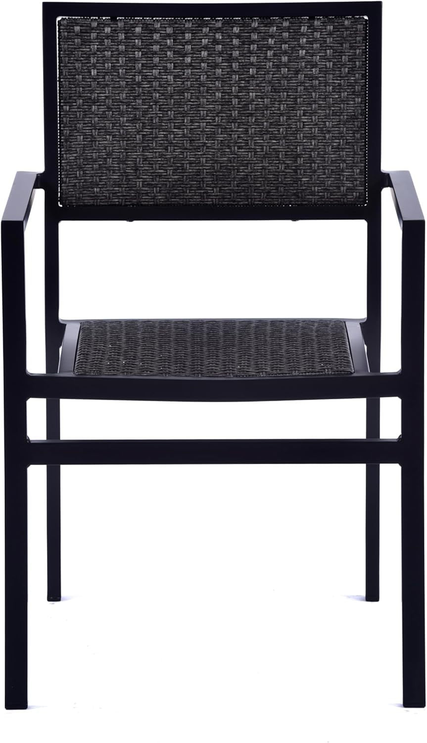 Grey Rattan Armchair Outdoor Dining Chair Stackable Patio Garden Seating