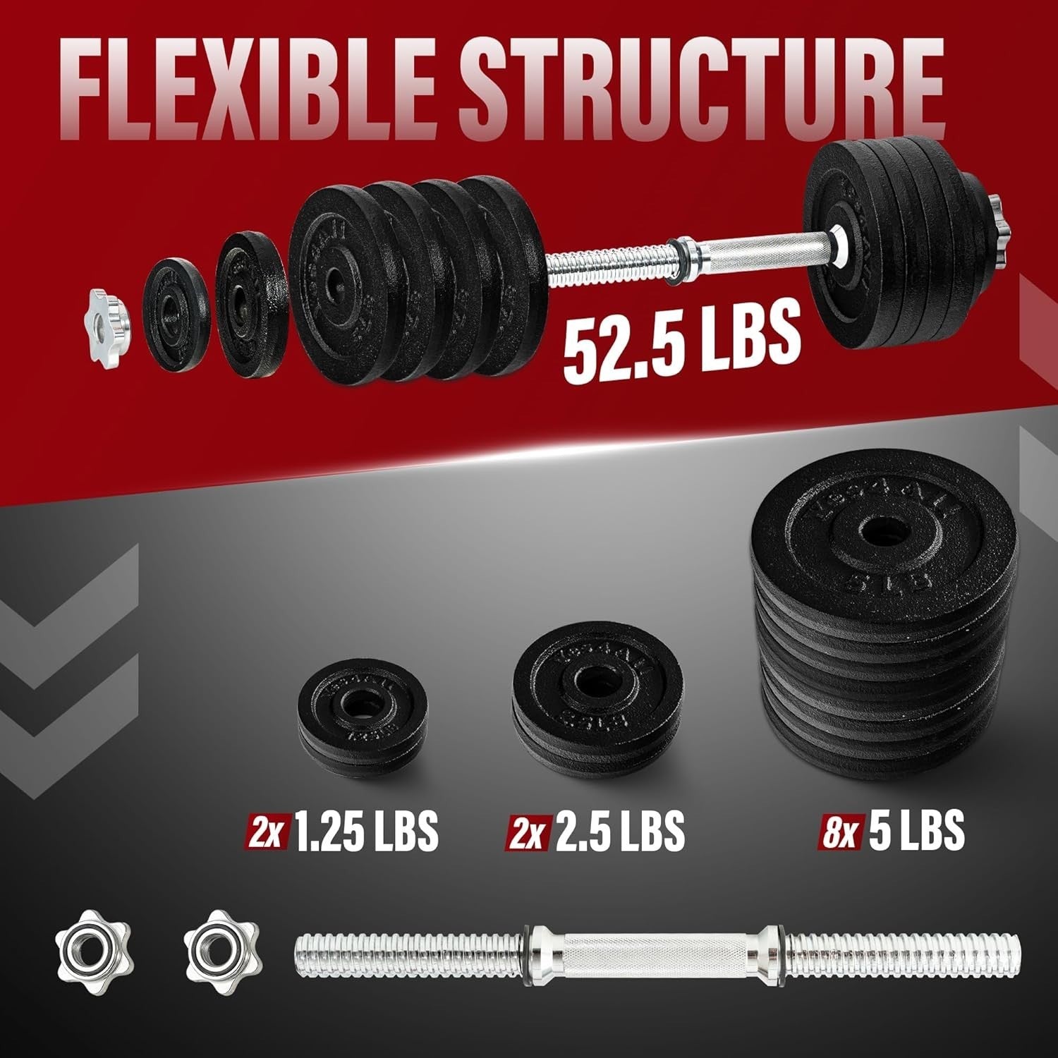 52.5LB Adjustable Dumbbell Set Cast Iron Plates Star Lock Home Gym
