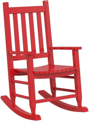 Kids Wooden Rocking Chair Red – Indoor Outdoor Safe Seat, Poplar Wood