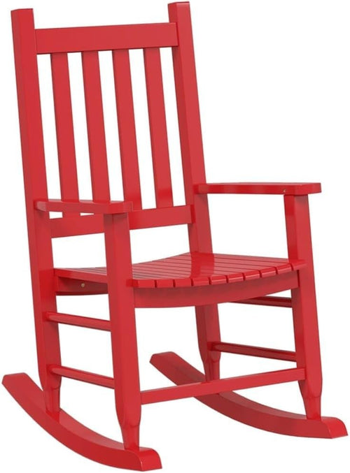Kids Wooden Rocking Chair Red – Indoor Outdoor Safe Seat, Poplar Wood