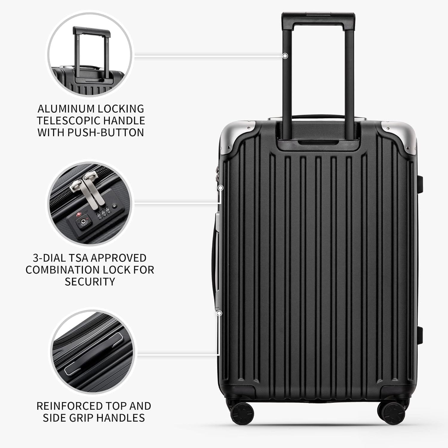 3 Piece ABS PC Hard Shell Suitcase Set 4 Wheel TSA Cabin Large