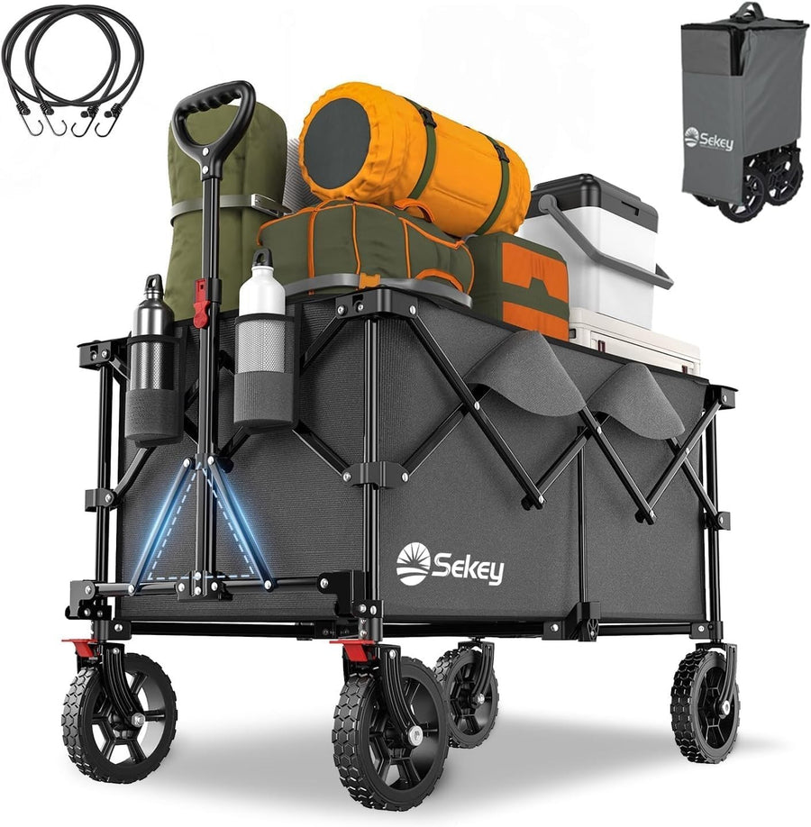 Grey 200L Folding Camping Wagon 150kg Heavy Duty All Terrain Festival Trolley