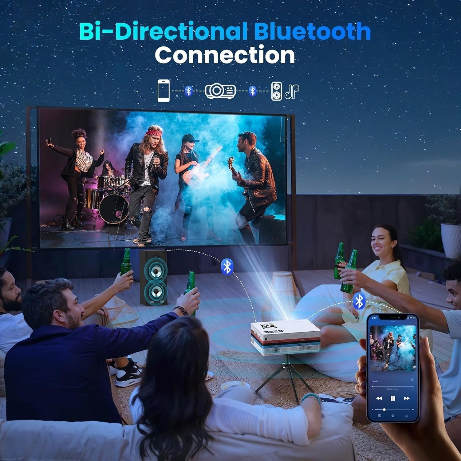 Smart 1080P Projector 25000 Lumens WiFi Bluetooth 4K Apps