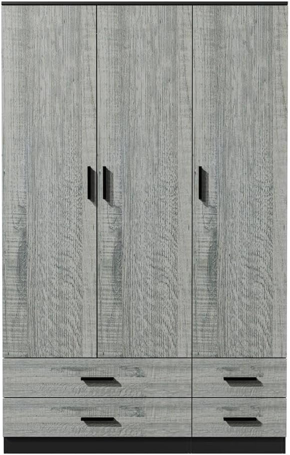 3 Door 4 Drawer Wardrobe Hanging Rail Black Ash Grey Bedroom Storage