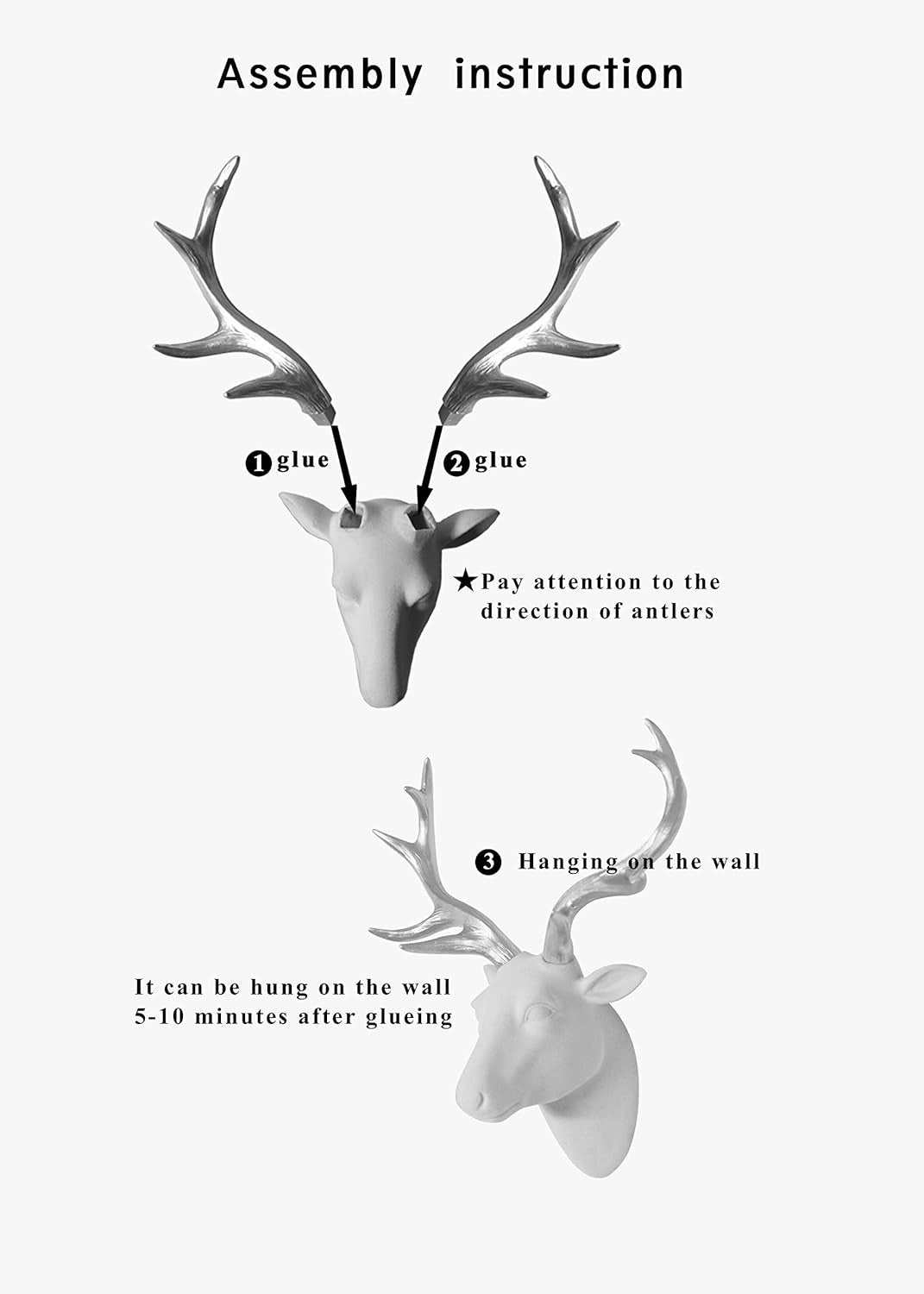 White Deer Head Wall Decor Faux Fur Resin Antler Mount Sculpture