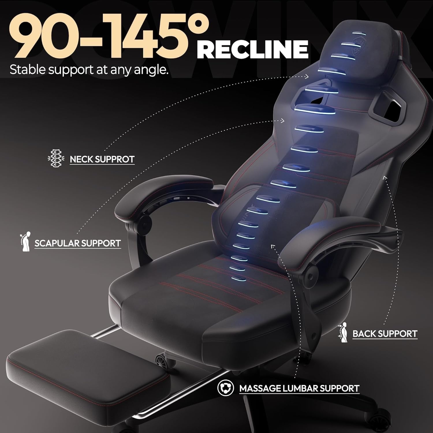Ergonomic Gaming Chair Wide Back Recliner w/ Footrest PU Leather Home Office
