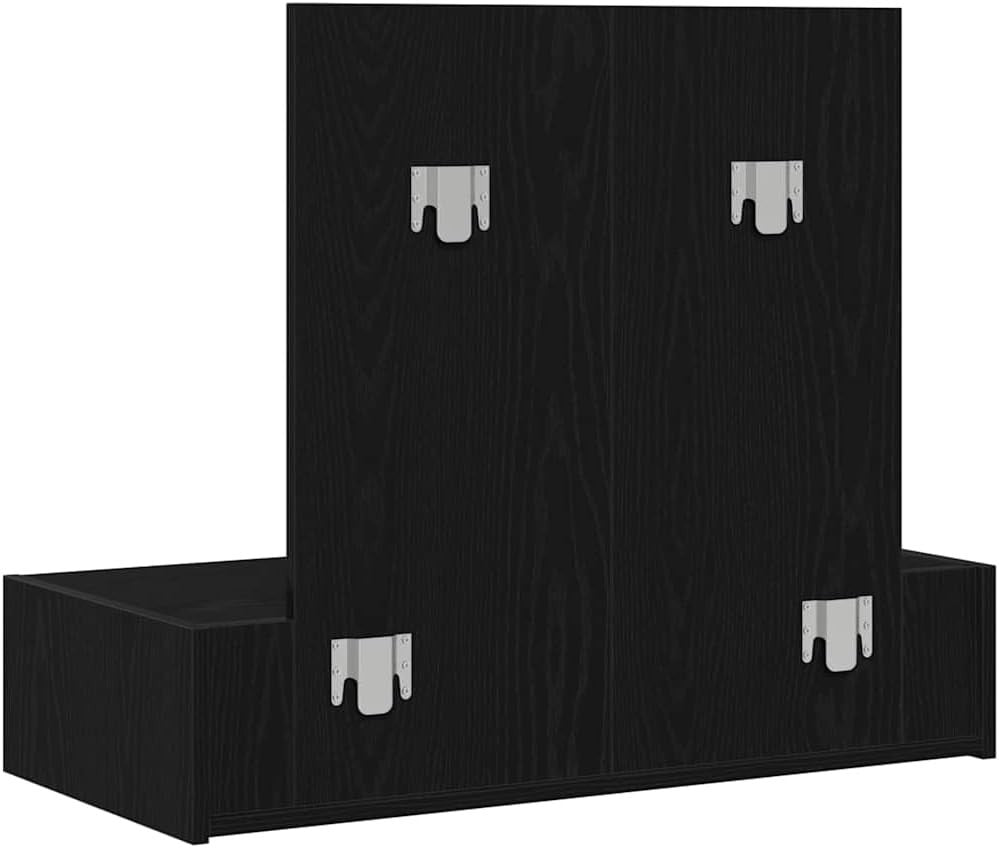 Wall-Mounted Vanity Dressing Table Mirror & 1 Drawer Cabinet Storage Black Oak