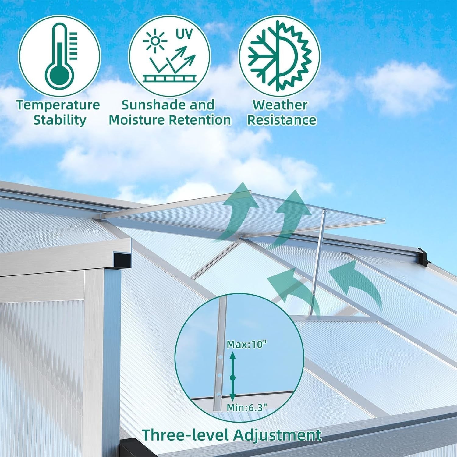 Heavy-Duty Aluminium Walk-In Greenhouse 240x180x200cm UV Panels & Sliding Door
