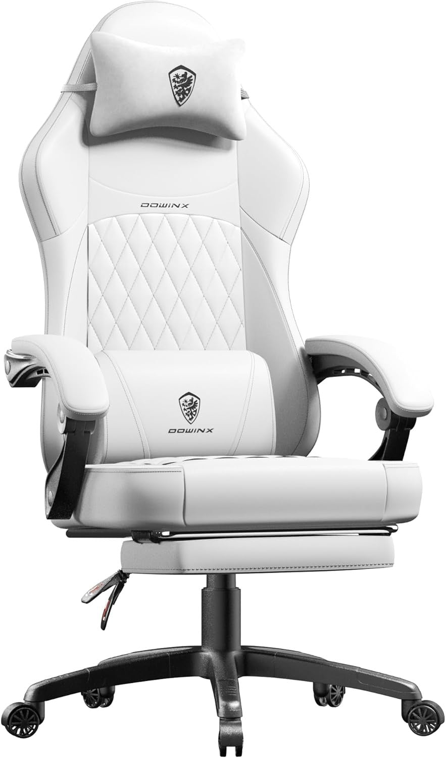 Ergonomic Gaming Chair White Reclining w/ Footrest Massage