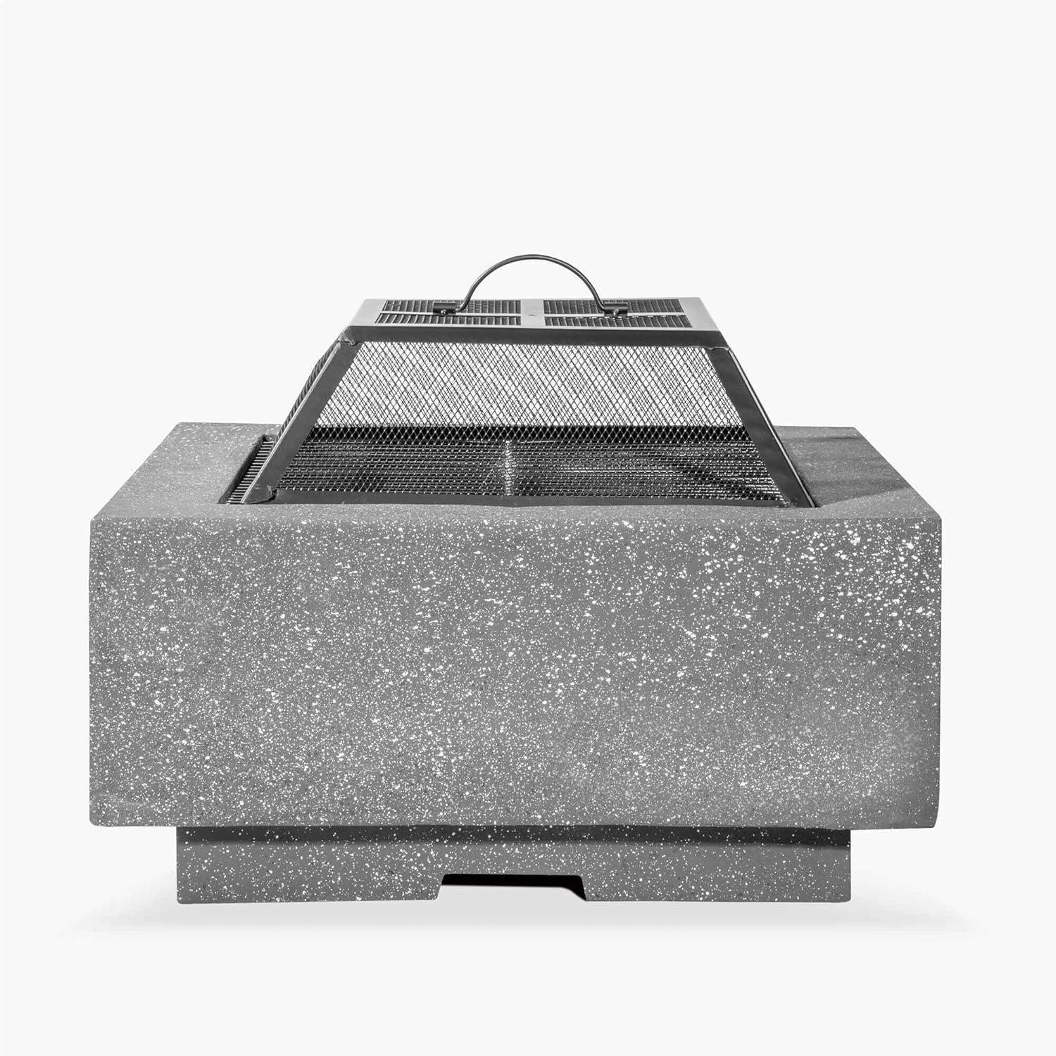 64cm Outdoor Square Fire Pit with BBQ Grill, Mesh Safety Lid & Heat-Resistant