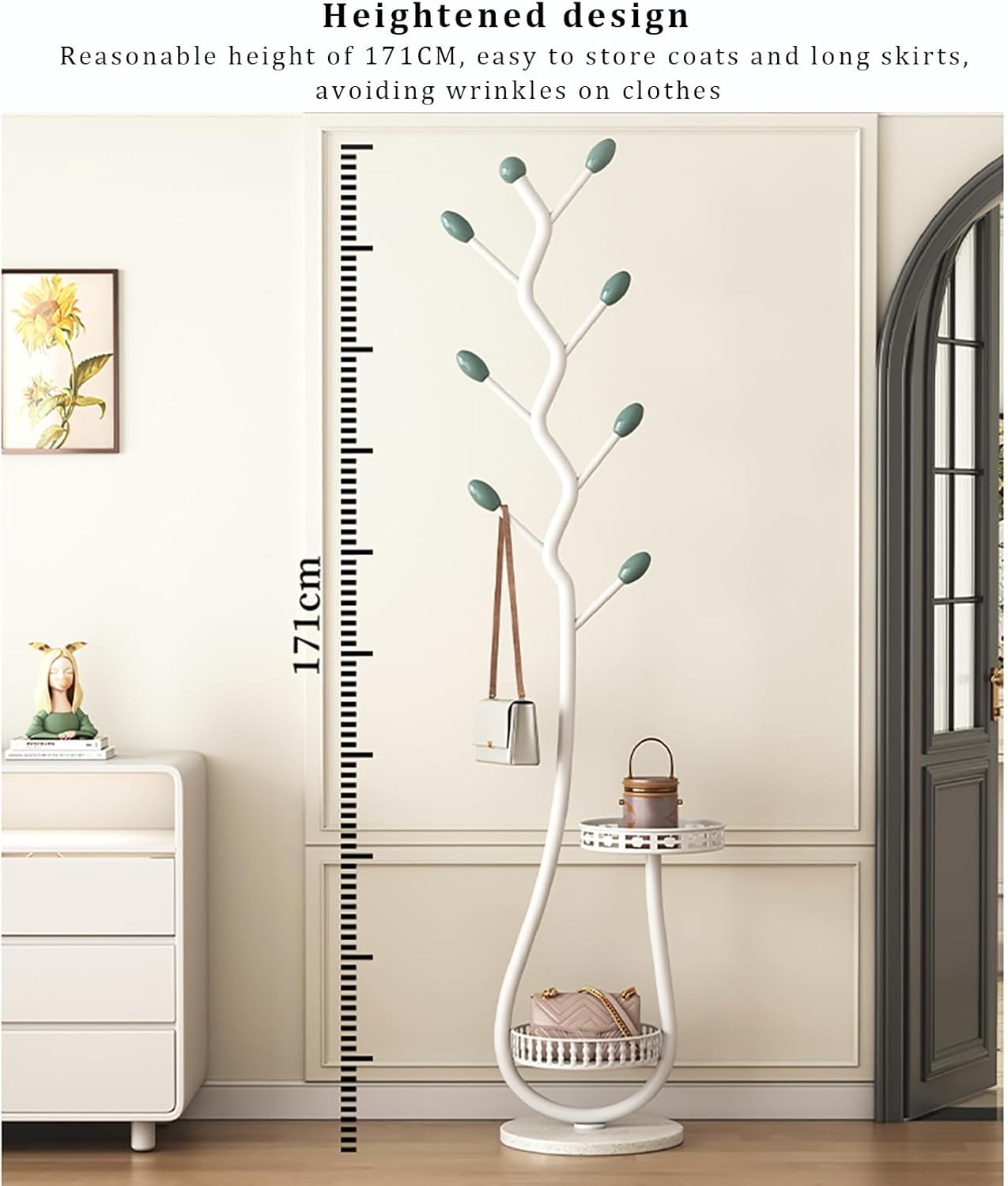 Luxury Gold Metal Coat Rack Stand 8 Hooks Tray Modern Hall Tree 171cm