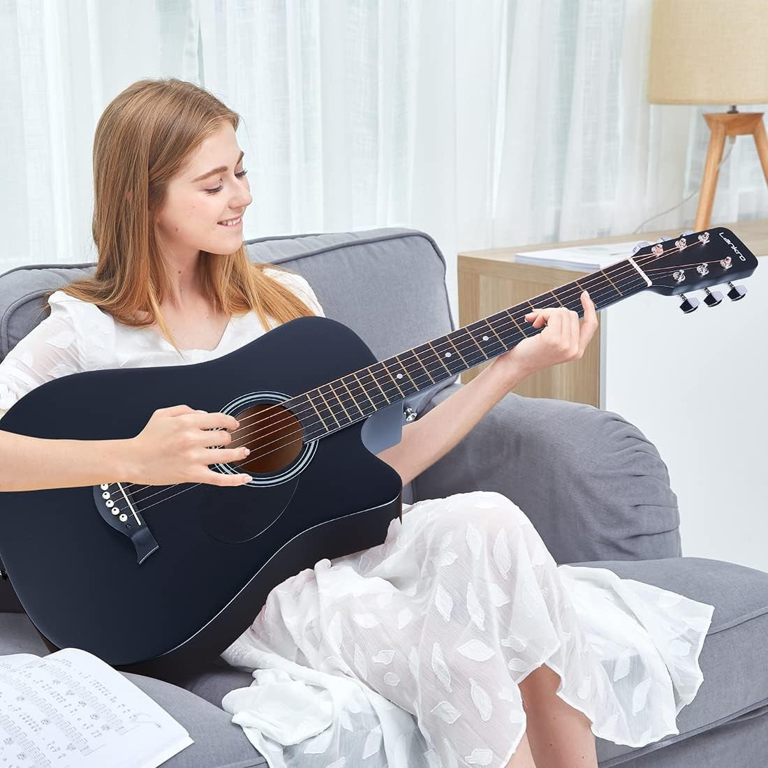 3/4 Acoustic Guitar 38in Cutaway Starter Kit Black