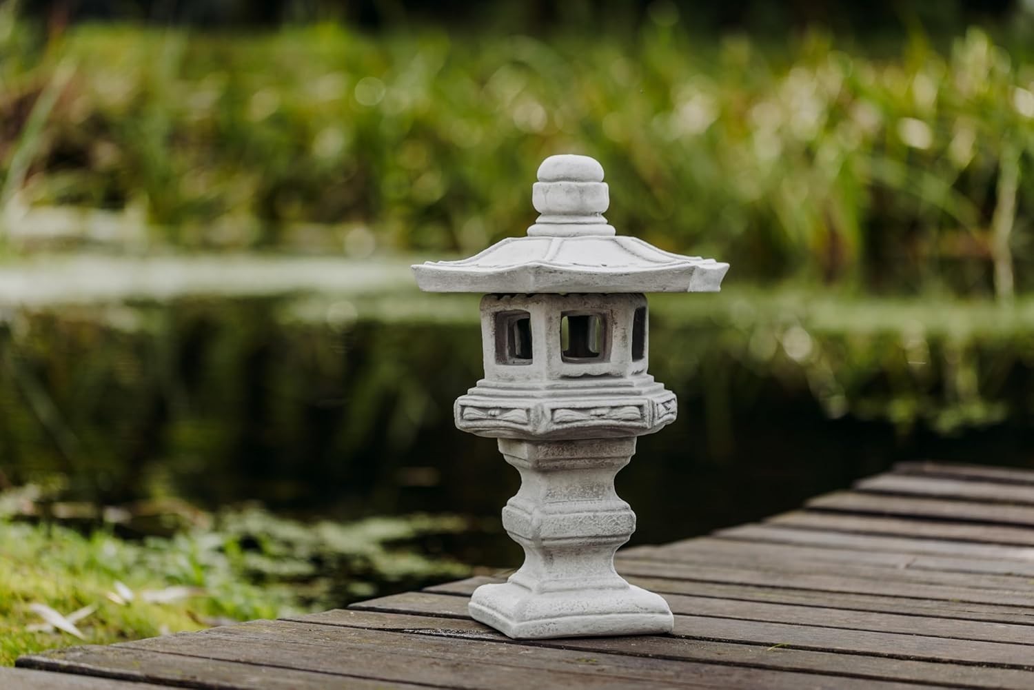 Japanese Tachi-Gata Stone Lantern 42 cm Grey Frost-Proof Garden Decor
