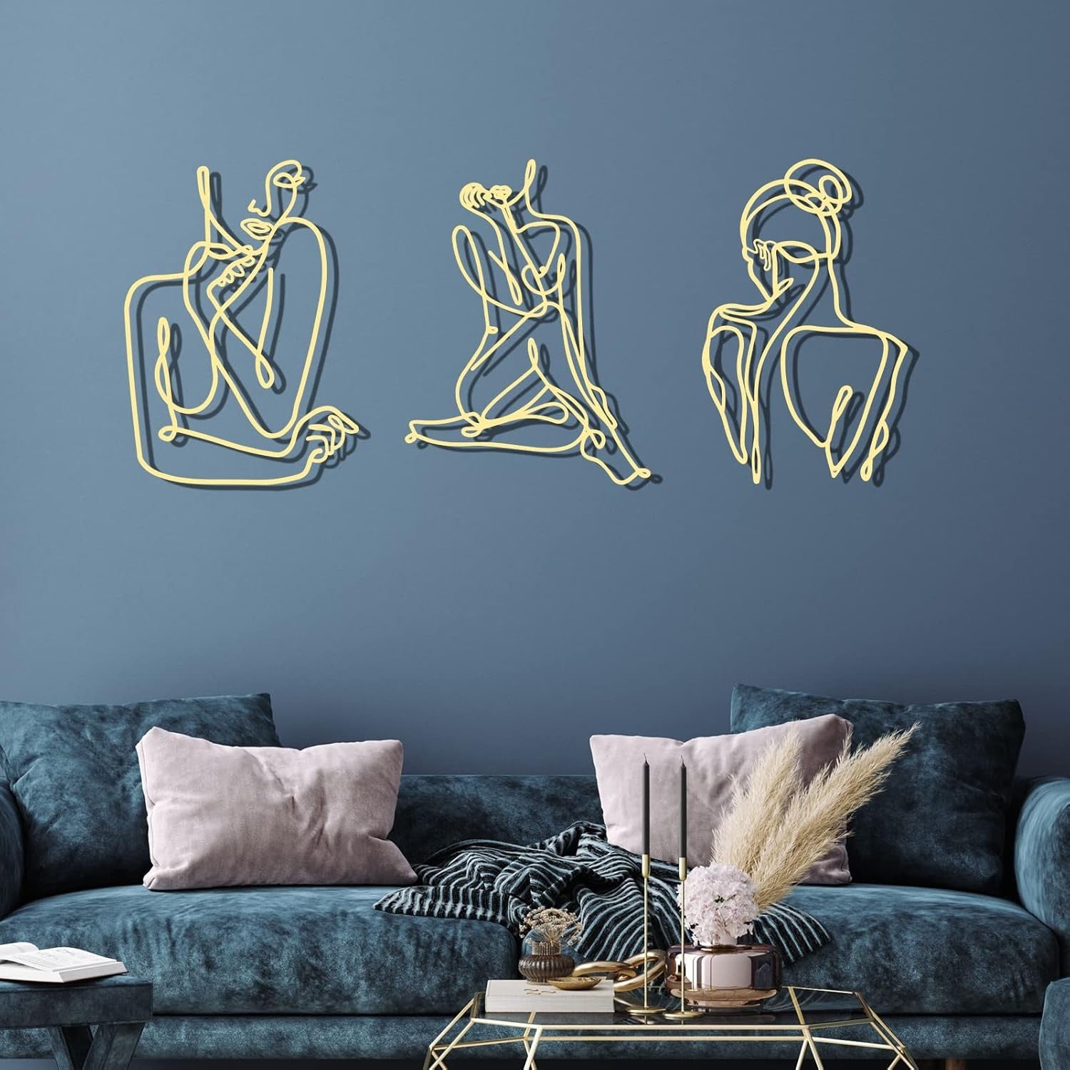 3Pcs Gold Metal Wall Art Minimalist Abstract Woman Decor