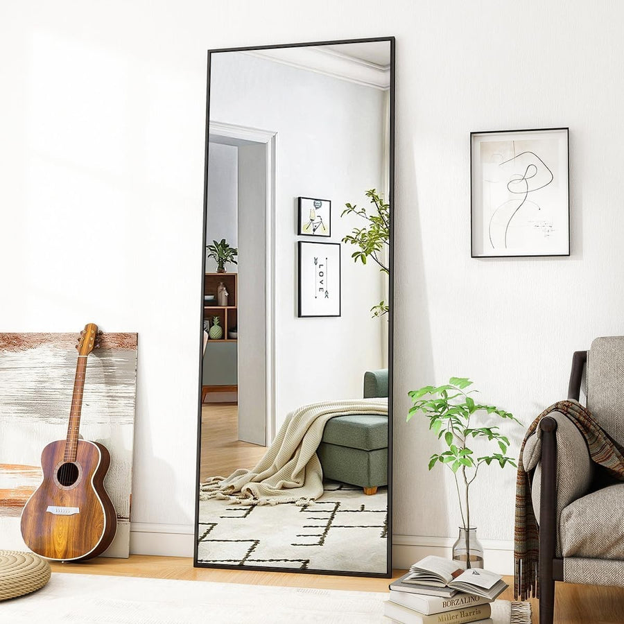 Full-Length Arch Mirror 163×53 cm Lean or Hang Black Slim Frame