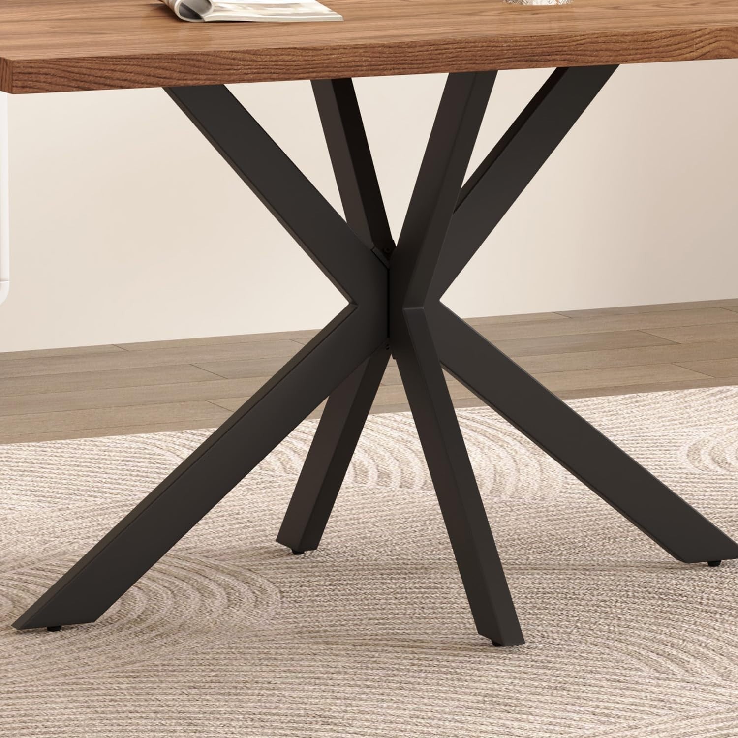 Rustic Industrial Dining Table Wood Top Black Metal Legs 120cm Modern