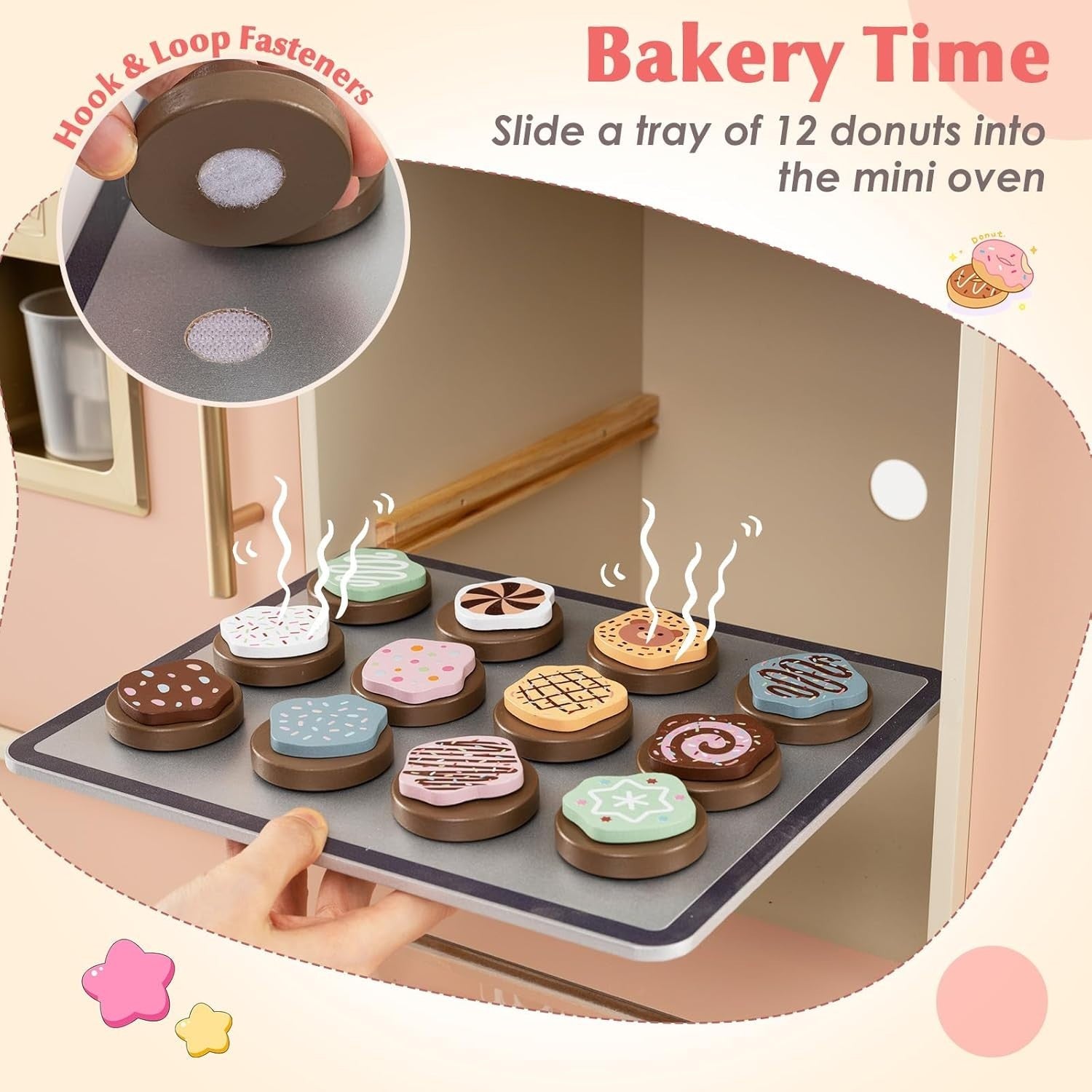 Kids Wooden Play Kitchen Light Sound Coffee Machine Toaster Pink Toy