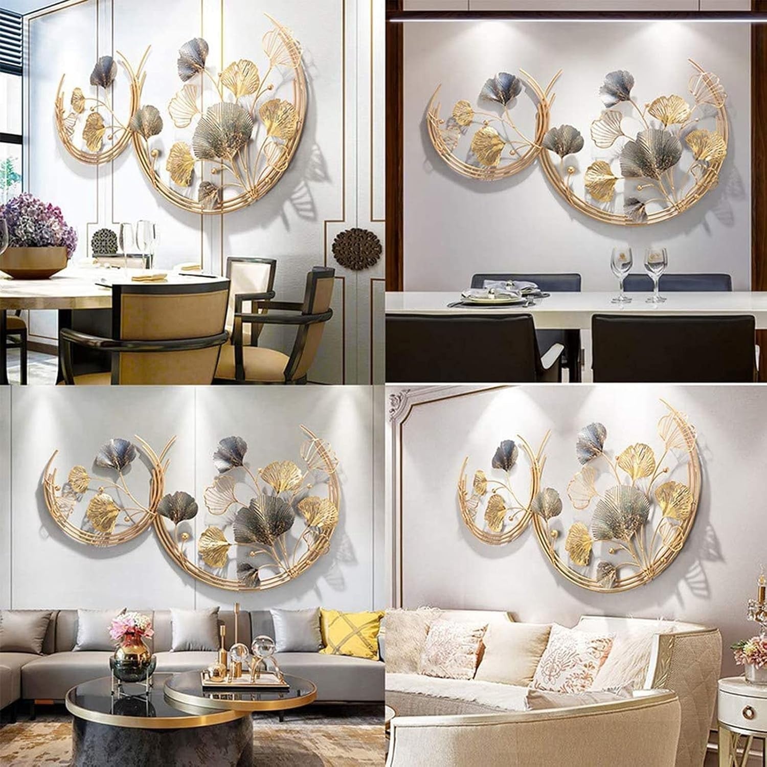 Luxury Gold Metal Wall Art Ginkgo Leaves 3D Wall Sculpture Modern Decor