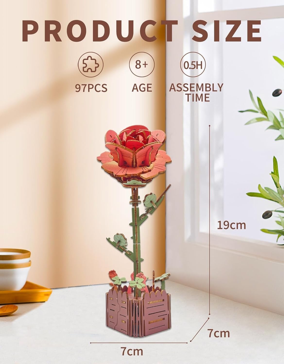 DIY Wooden Flower Puzzle Kit with Adjustable Bloom, Perfect Gift