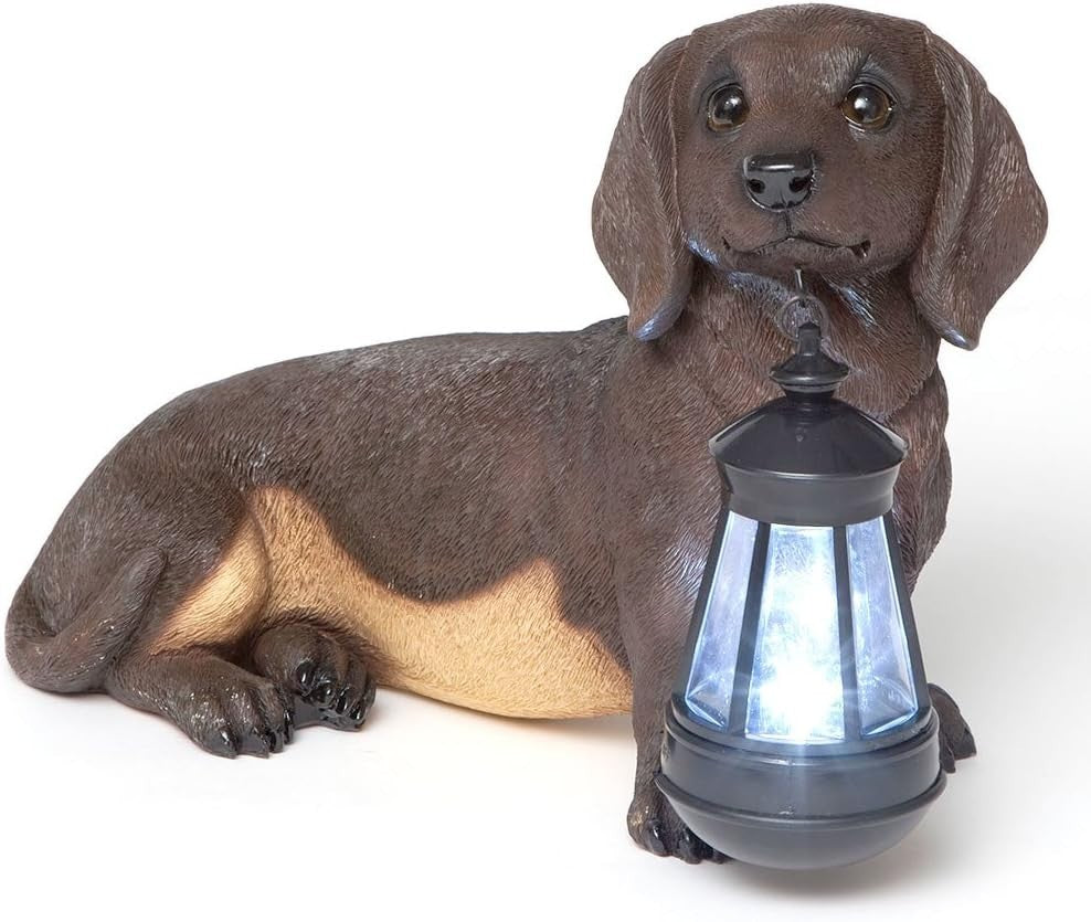 Dachshund Solar Lantern Statue Dog Garden Light Resin LED