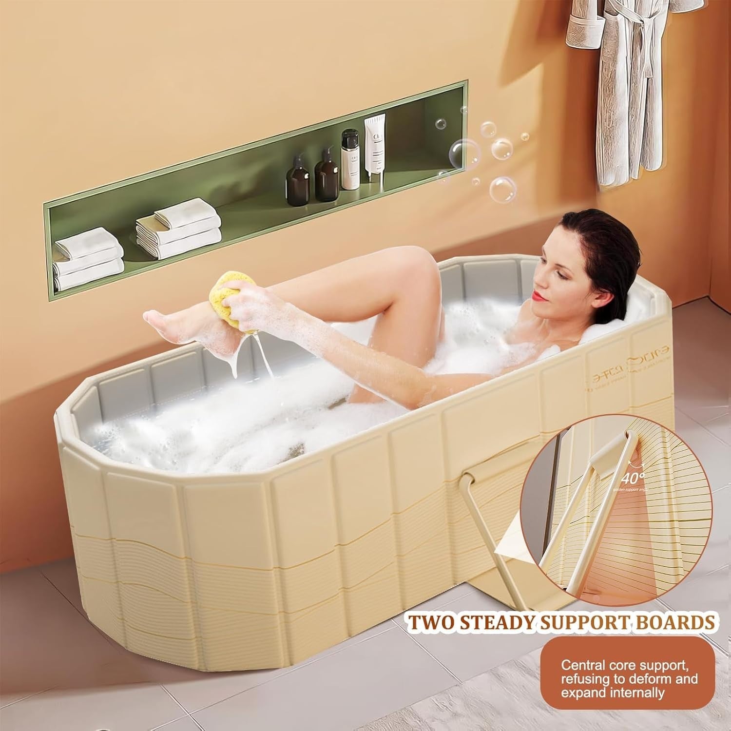 Foldable Adult Spa Bath Tub 1.5M Champagne Gold Portable Deep Soaking