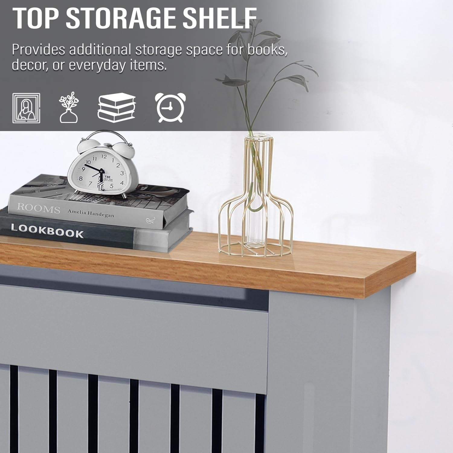 Small Grey Radiator Cover | Vertical Slatted MDF Cabinet