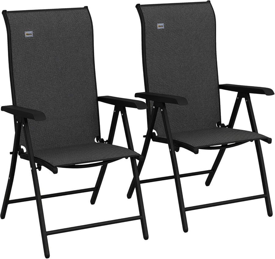Outdoor Folding Rattan Chairs Set of 2 Adjustable Recliner Patio Dining Grey