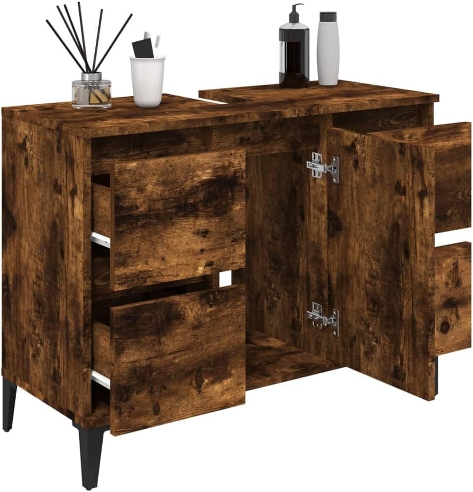 Smoked Oak Bathroom Sink Cabinet Vanity Unit with Drawers Cupboard Storage
