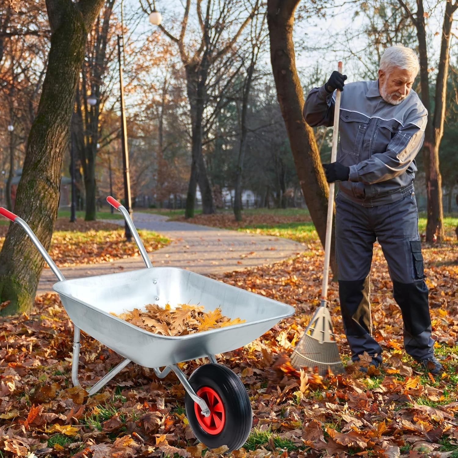 65L Galvanised Wheelbarrow – Pneumatic Tyre Heavy Duty Steel Cart for 100kg