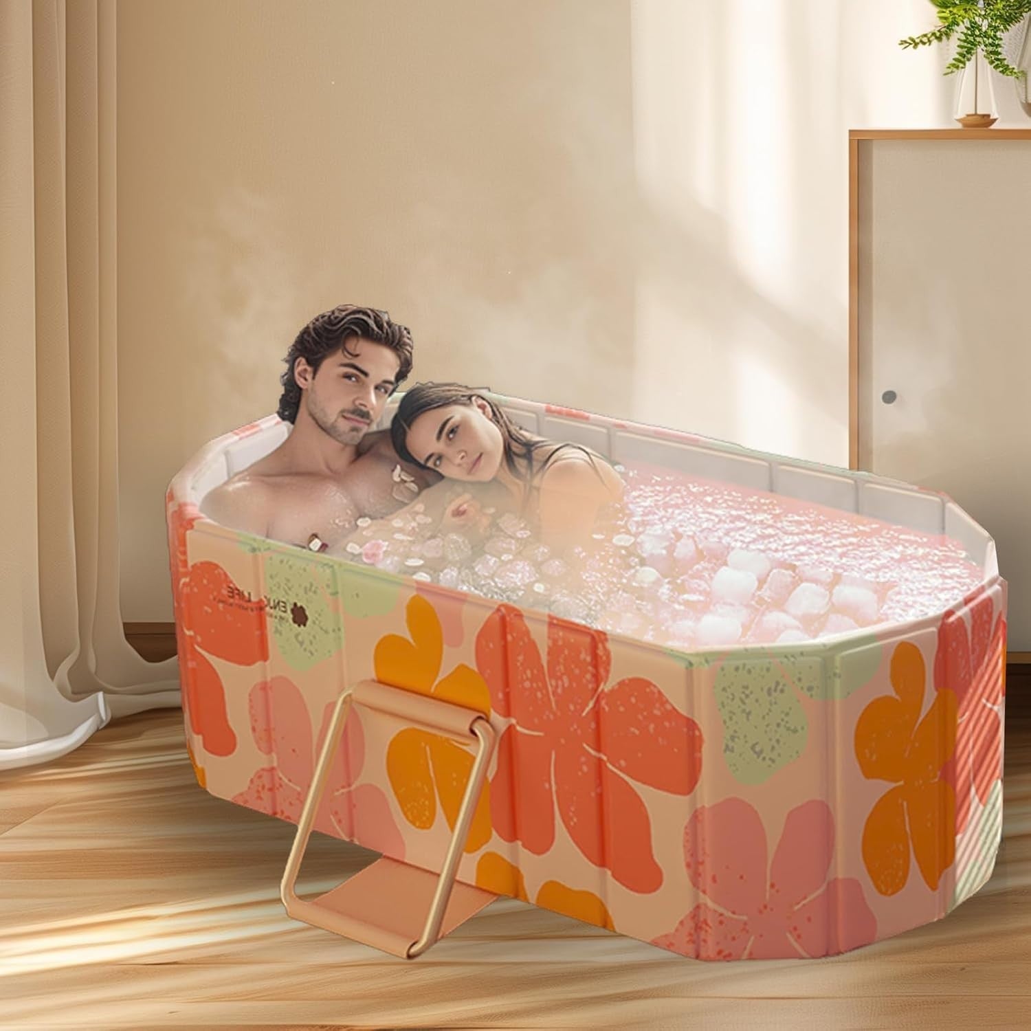 Portable Folding Bathtub SPA Sauna Ice & Hot Bath 1.5m Pink 1-2 People No Lid
