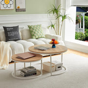 Space Saving Nesting Coffee Table Set Round White Oak End Side Tables Living Roo