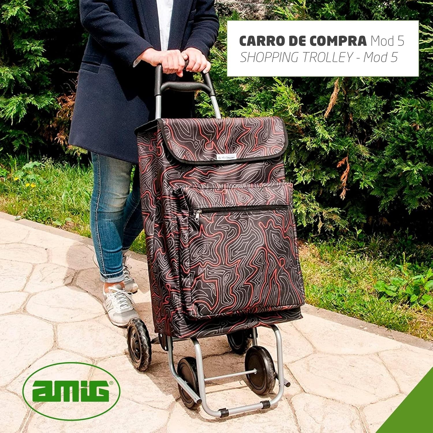 48L Lightweight 4-Wheel Shopping Trolley – Removable Bag, Black