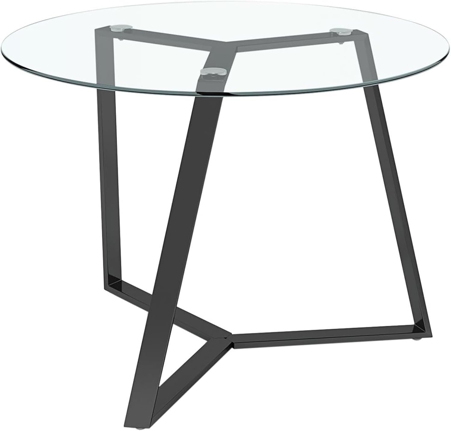100cm Round Glass Dining Table with Black Metal Legs Modern Kitchen Table
