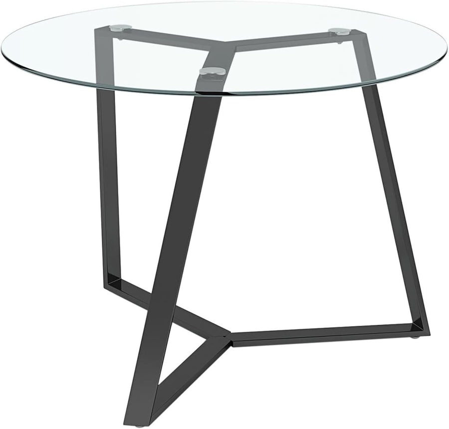 100cm Round Glass Dining Table with Black Metal Legs Modern Kitchen Table