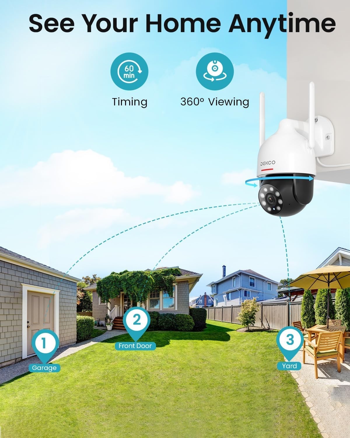 2K PTZ Security Camera Outdoor WiFi 360° Motion Tracking Night Vision